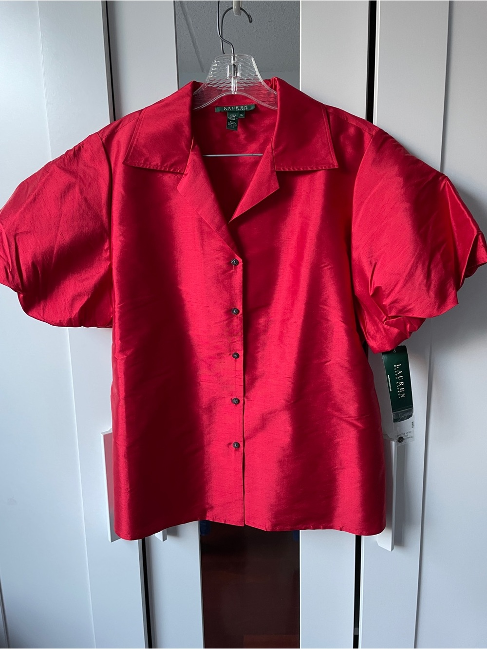 Women’s Ralph Lauren silk puff sleeve red blouse NWT